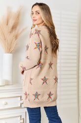 Chic Star Pattern Open Front Longline Cardigan - Versatile Layering Essential